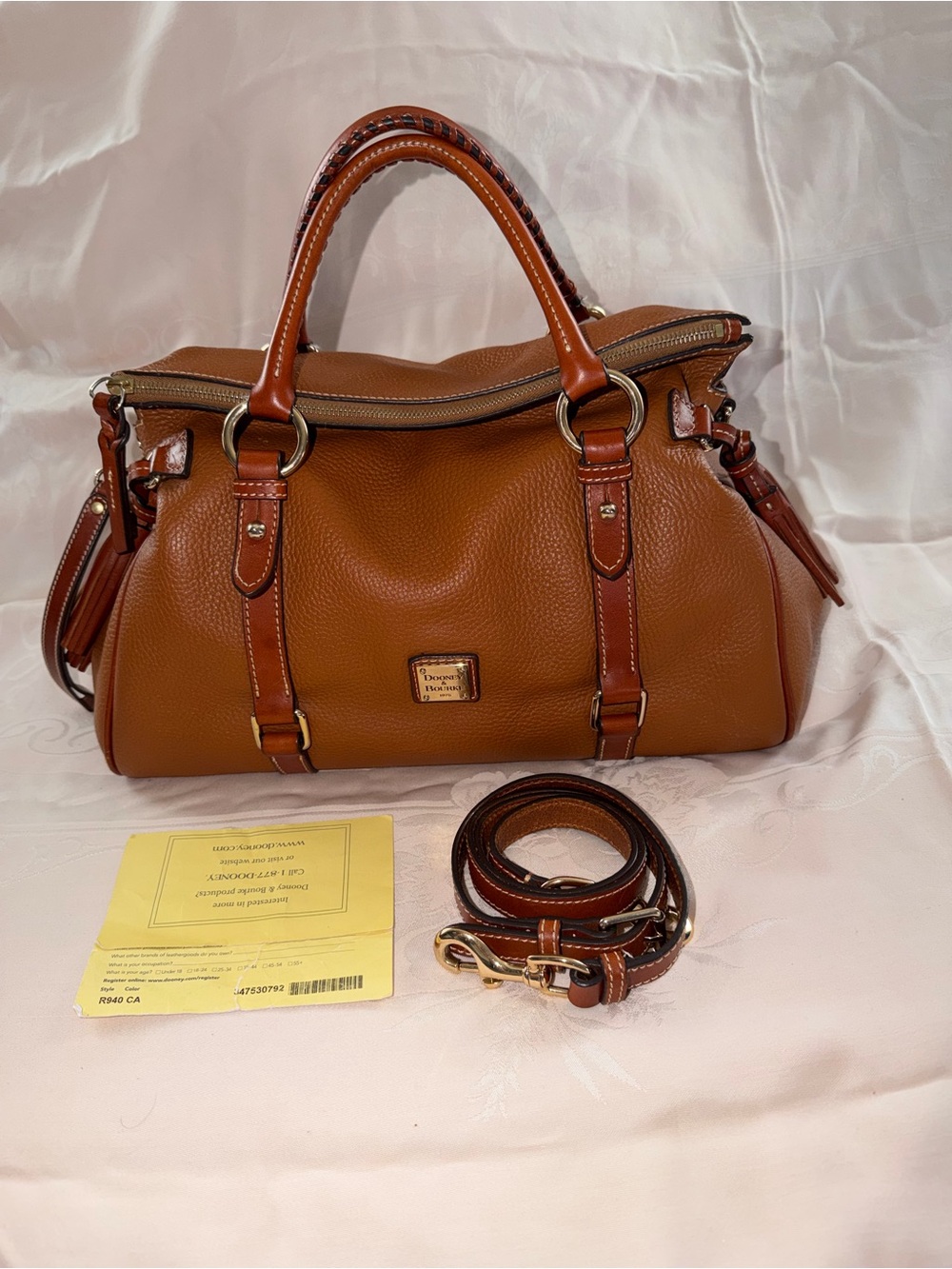 Dooney & Bourke Large Pebble Leather Satchel in Camel